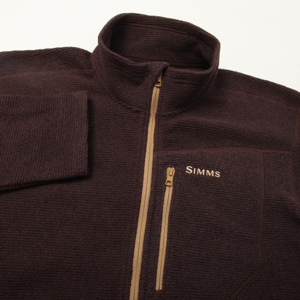 Simms Jacket Mens Large Brown Full Zip Fleece Chest Pocket Fishing Outdoor Warm